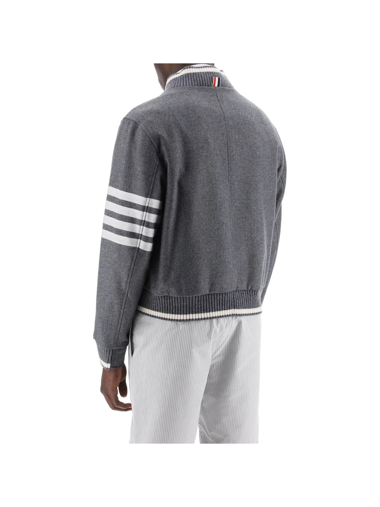 THOM BROWNE-Wool Melton 4-bar Varsity Jacket-JOHN JULIA