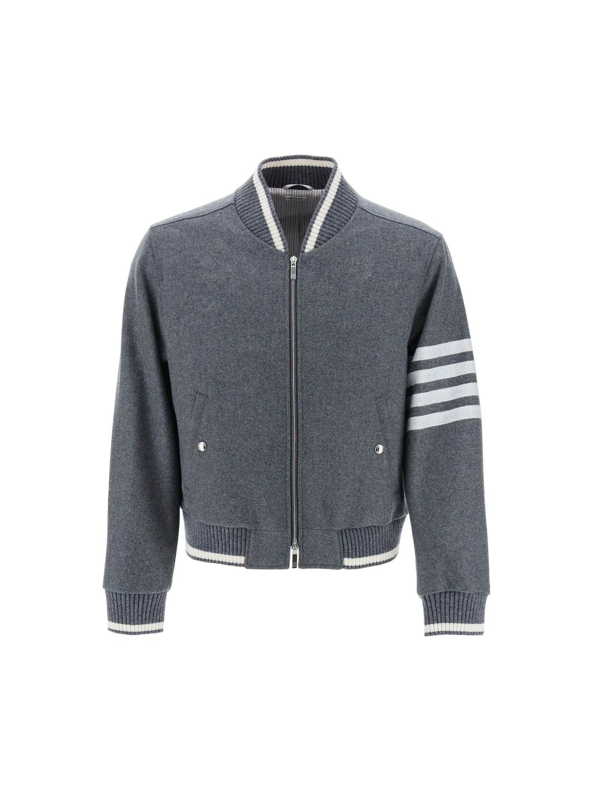 THOM BROWNE-Wool Melton 4-bar Varsity Jacket-JOHN JULIA