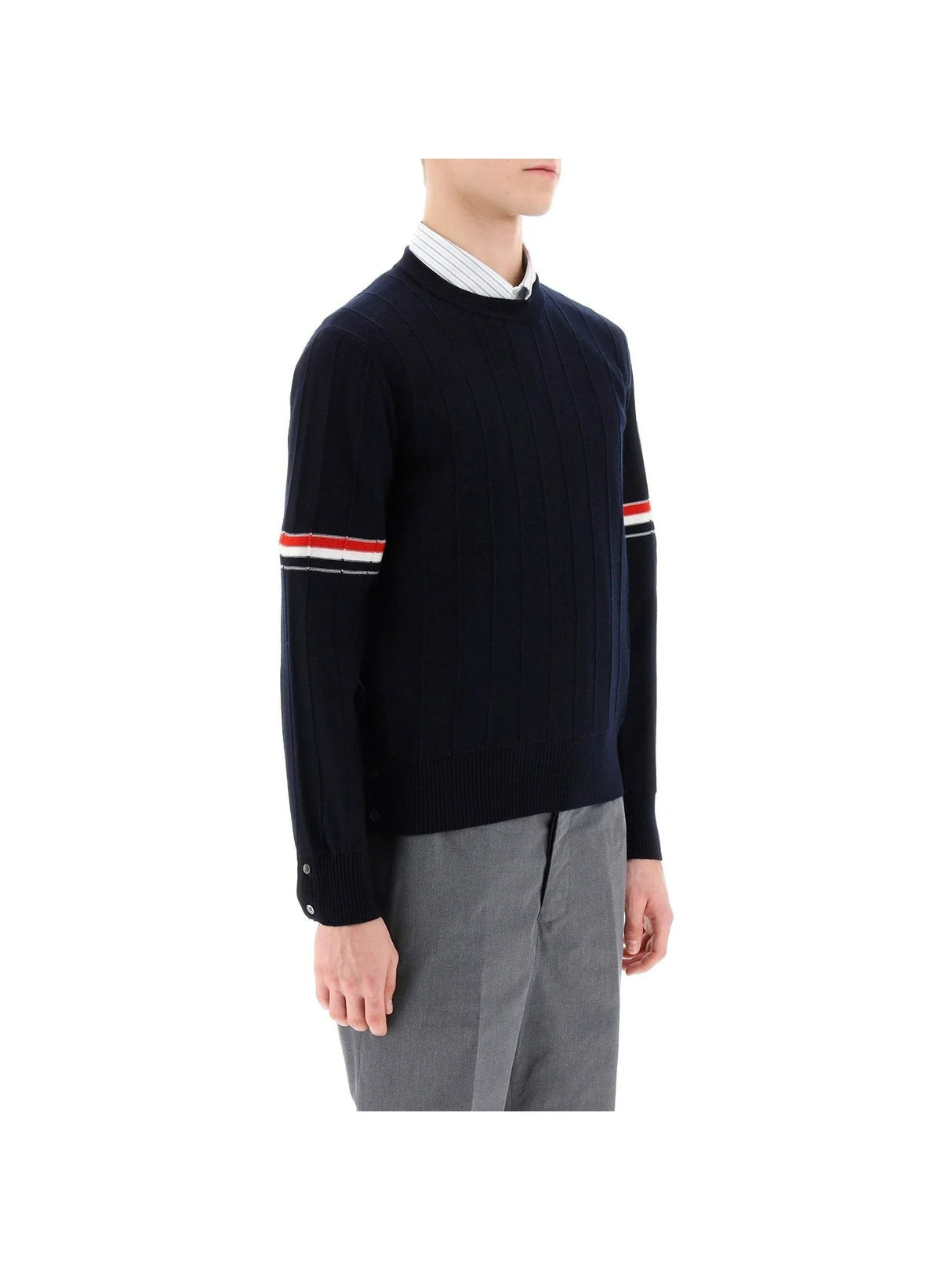 Crew-neck Sweater With Tricolor Intarsia