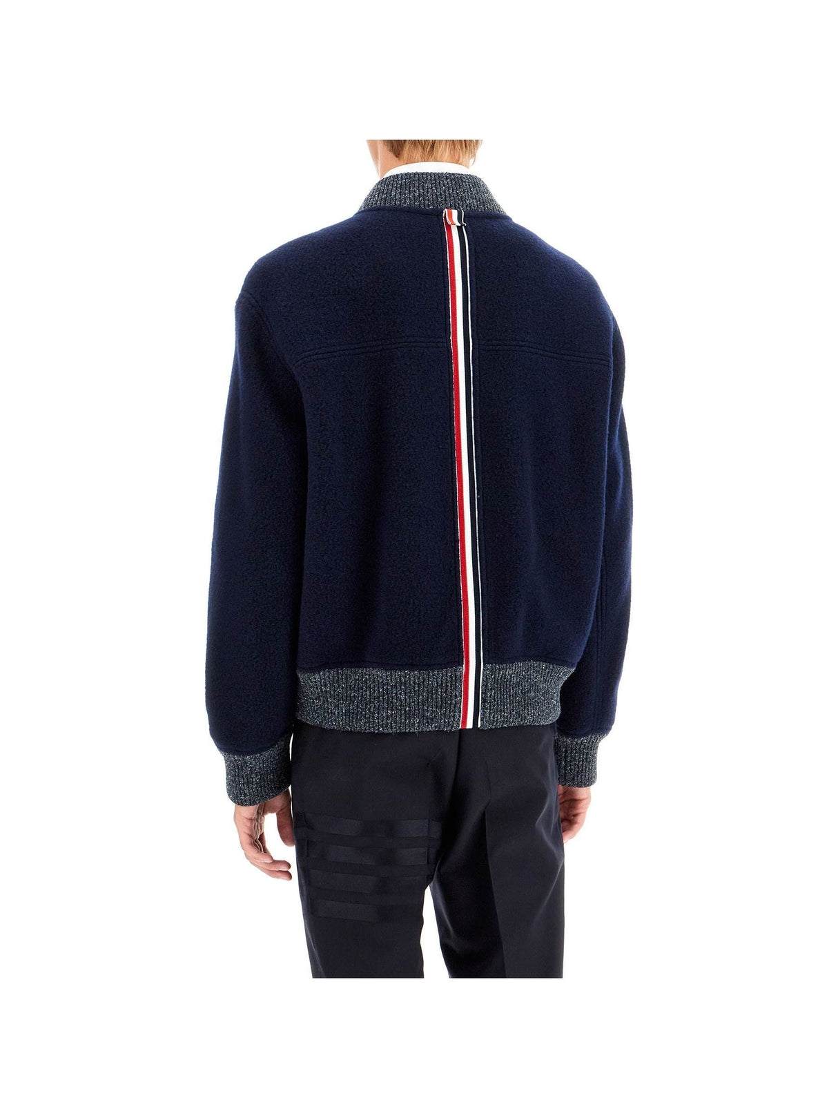 THOM BROWNE-Woolen Fleece Bomber Jacket -JOHN JULIA.