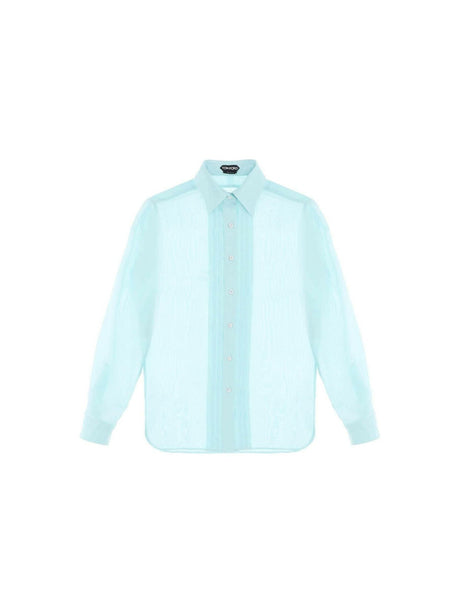 Aqua Silk Batiste Plisse Plastron Shirt TOM FORD JOHN JULIA.