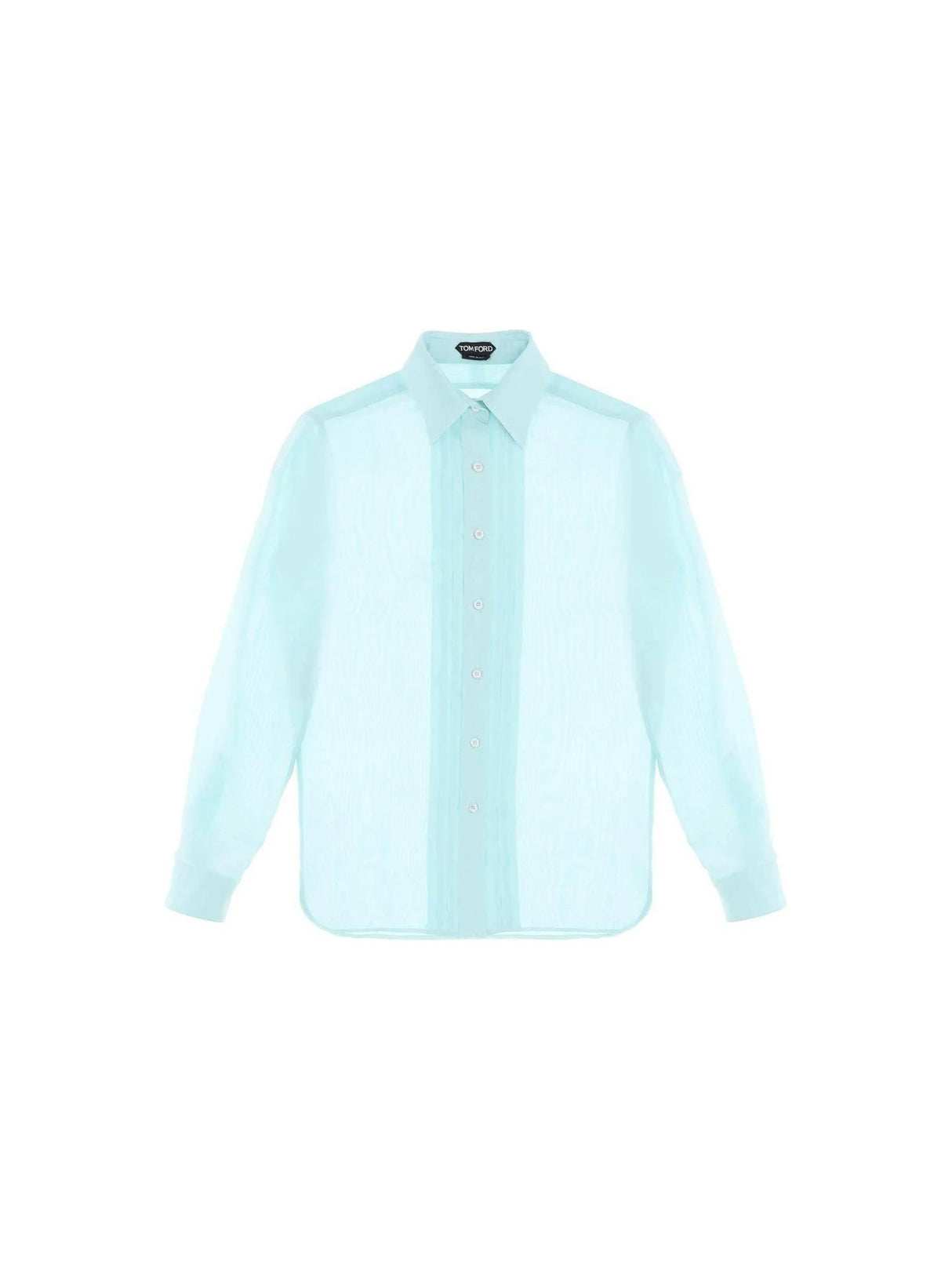 Aqua Silk Batiste Plisse Plastron Shirt TOM FORD JOHN JULIA.