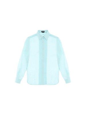 Aqua Silk Batiste Plisse Plastron Shirt TOM FORD JOHN JULIA.