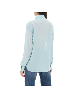 Aqua Silk Batiste Plisse Plastron Shirt TOM FORD JOHN JULIA.