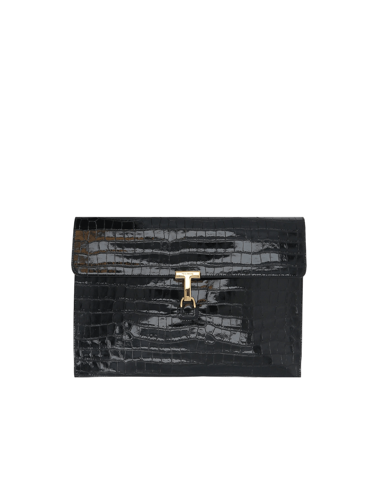 Crocodile Embossed Leather T Pin Clutch-TOM FORD-JOHN JULIA