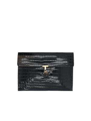 Crocodile Embossed Leather T Pin Clutch-TOM FORD-JOHN JULIA