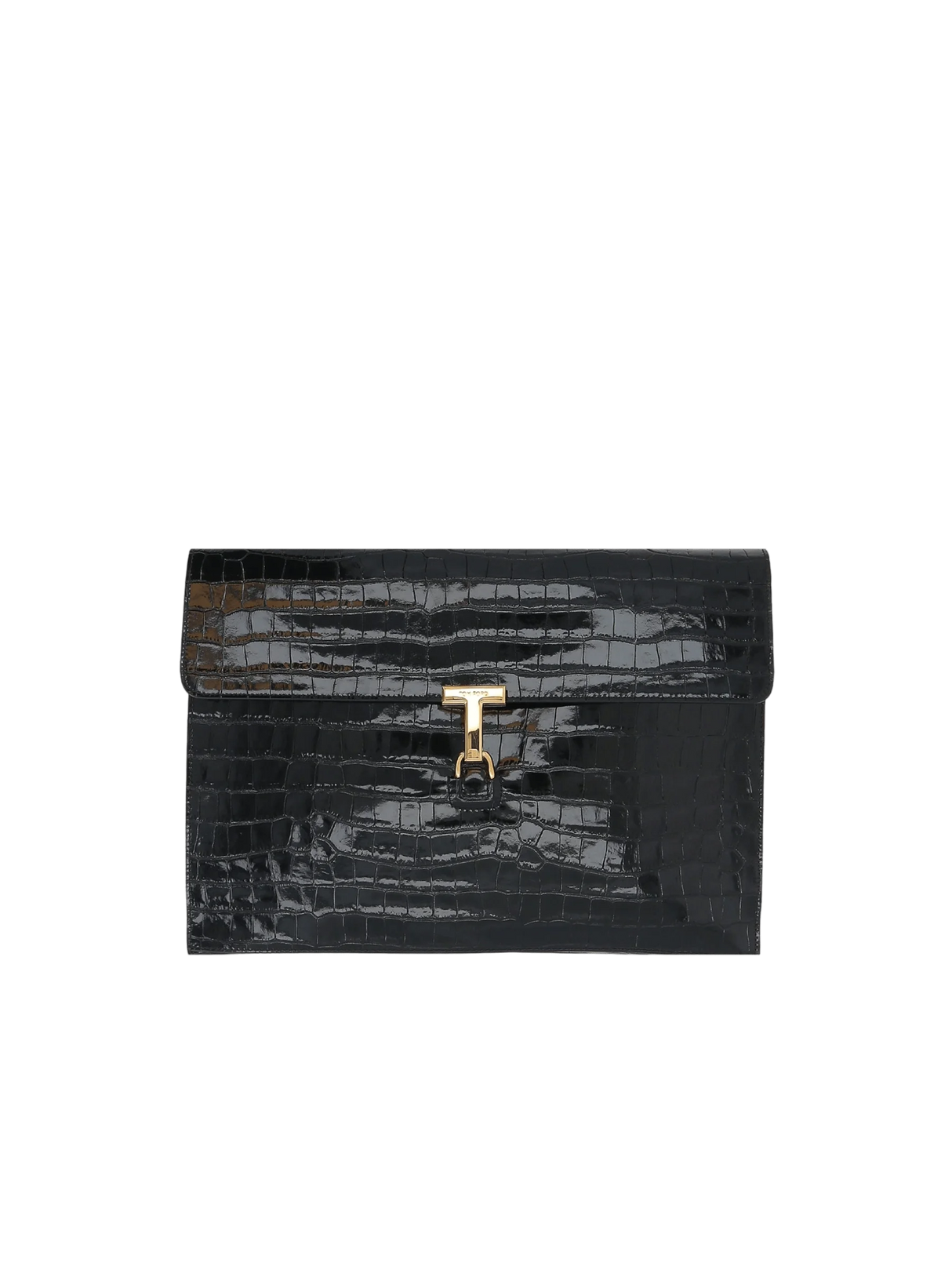 Crocodile Embossed Leather T Pin Clutch-TOM FORD-JOHN JULIA