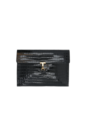 Crocodile Embossed Leather T Pin Clutch-TOM FORD-JOHN JULIA