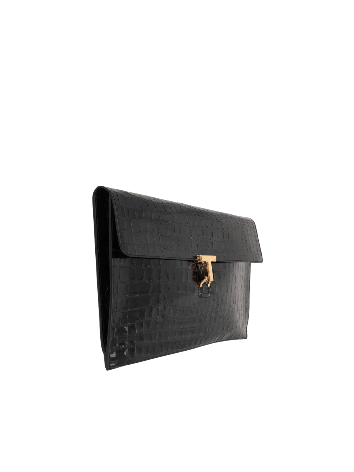 Crocodile Embossed Leather T Pin Clutch-TOM FORD-JOHN JULIA