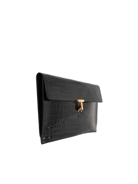 Crocodile Embossed Leather T Pin Clutch-TOM FORD-JOHN JULIA