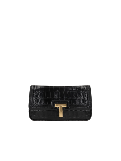 Crocodile-Embossed Leather T Shoulder Bag-TOM FORD-JOHN JULIA