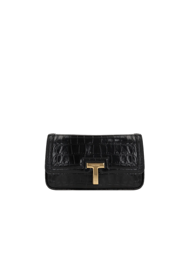 Crocodile-Embossed Leather T Shoulder Bag-TOM FORD-JOHN JULIA