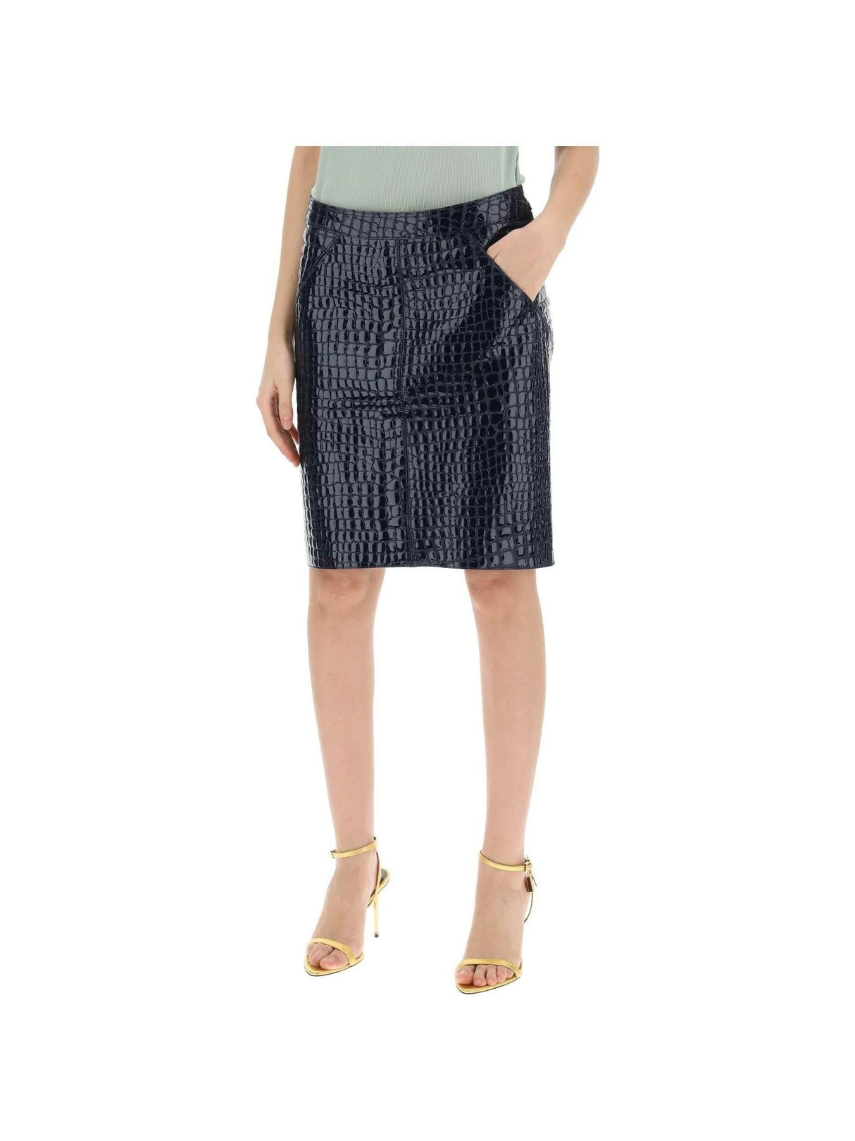 Crocodile Effect Leather Skirt.