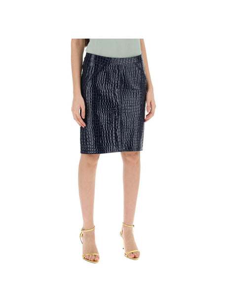 Crocodile Effect Leather Skirt.