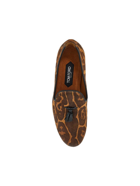 Leopard-Print Pony Hair Tasselled Loafers