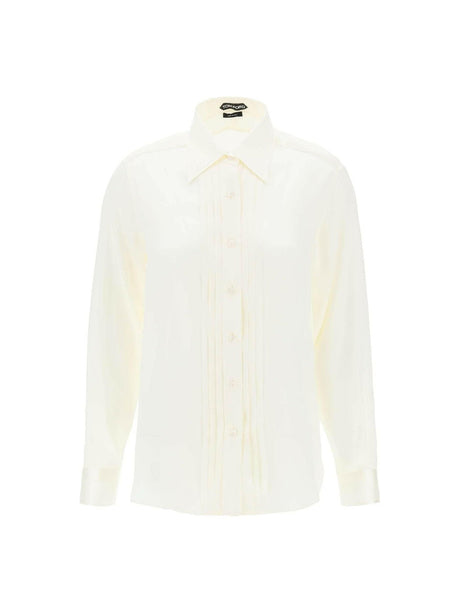 Off-White Silk Charmeuse Tuxedo Shirt TOM FORD JOHN JULIA.