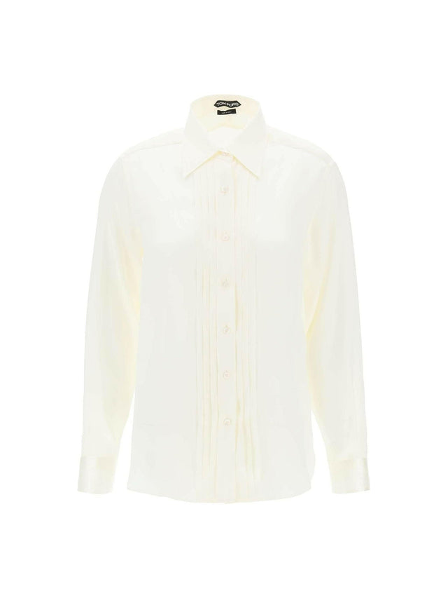 Off-White Silk Charmeuse Tuxedo Shirt TOM FORD JOHN JULIA.