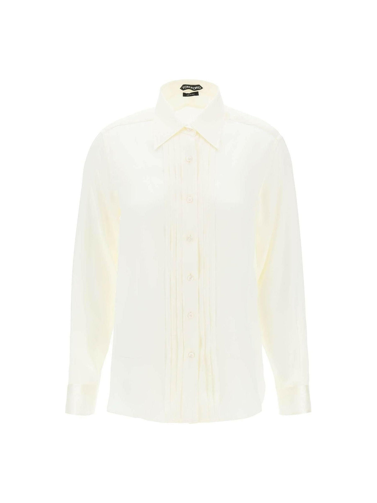 Off-White Silk Charmeuse Tuxedo Shirt TOM FORD JOHN JULIA.