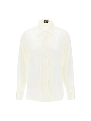 Off-White Silk Charmeuse Tuxedo Shirt TOM FORD JOHN JULIA.