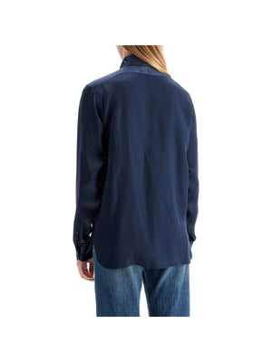 Silk Charmeuse Blouse Shirt Fluid Pleated Front Button Closure