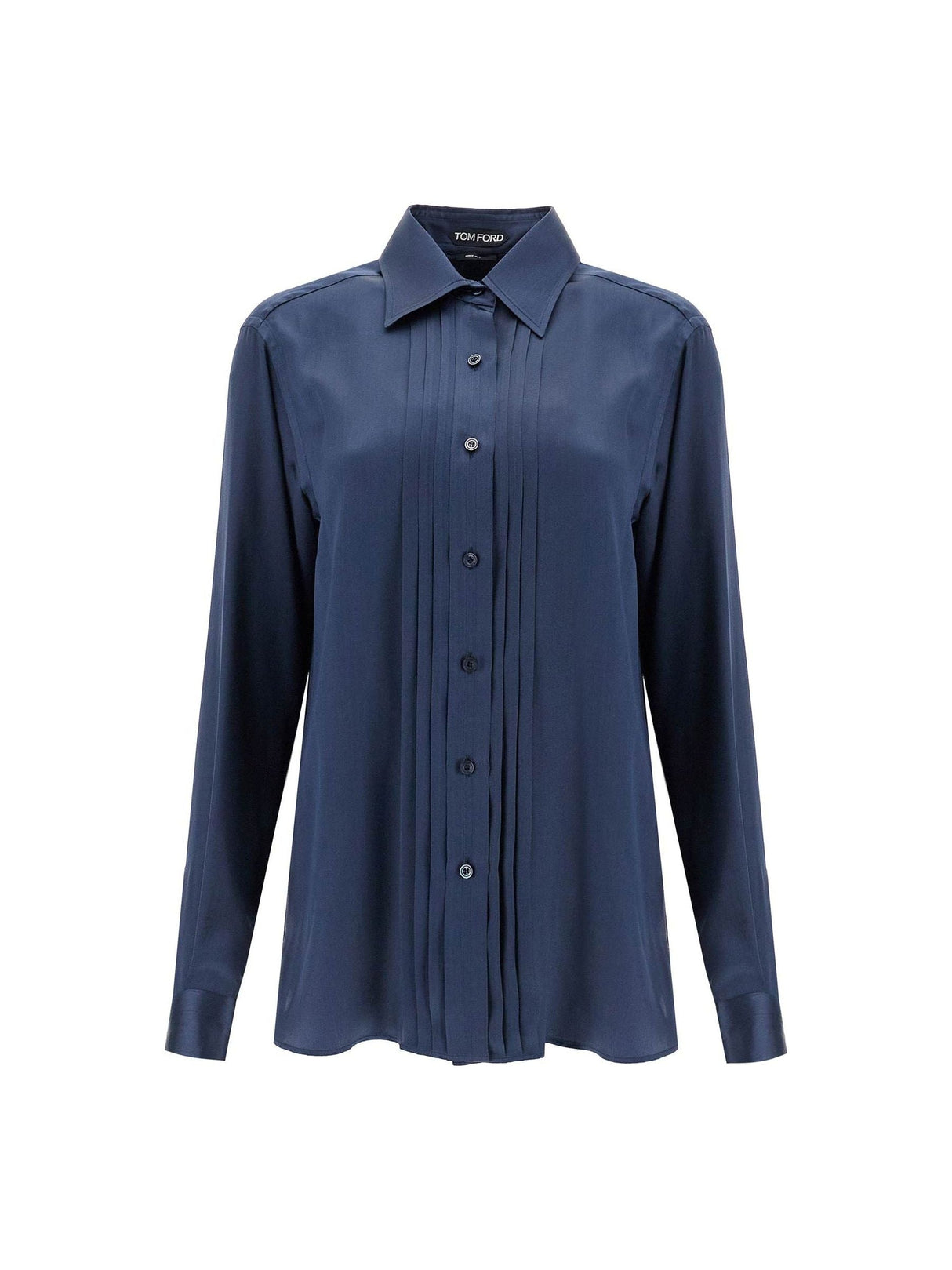 Silk Charmeuse Blouse Shirt Fluid Pleated Front Button Closure