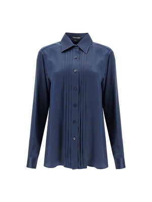 Silk Charmeuse Blouse Shirt Fluid Pleated Front Button Closure - Women > Clothing > Shirts and Blouses > Shirts