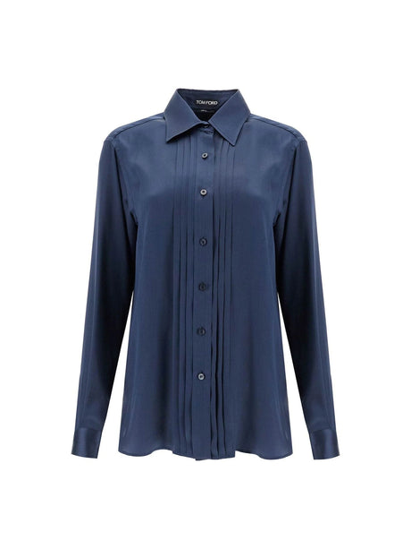 Silk Charmeuse Blouse Shirt Fluid Pleated Front Button Closure - Women > Clothing > Shirts and Blouses > Shirts