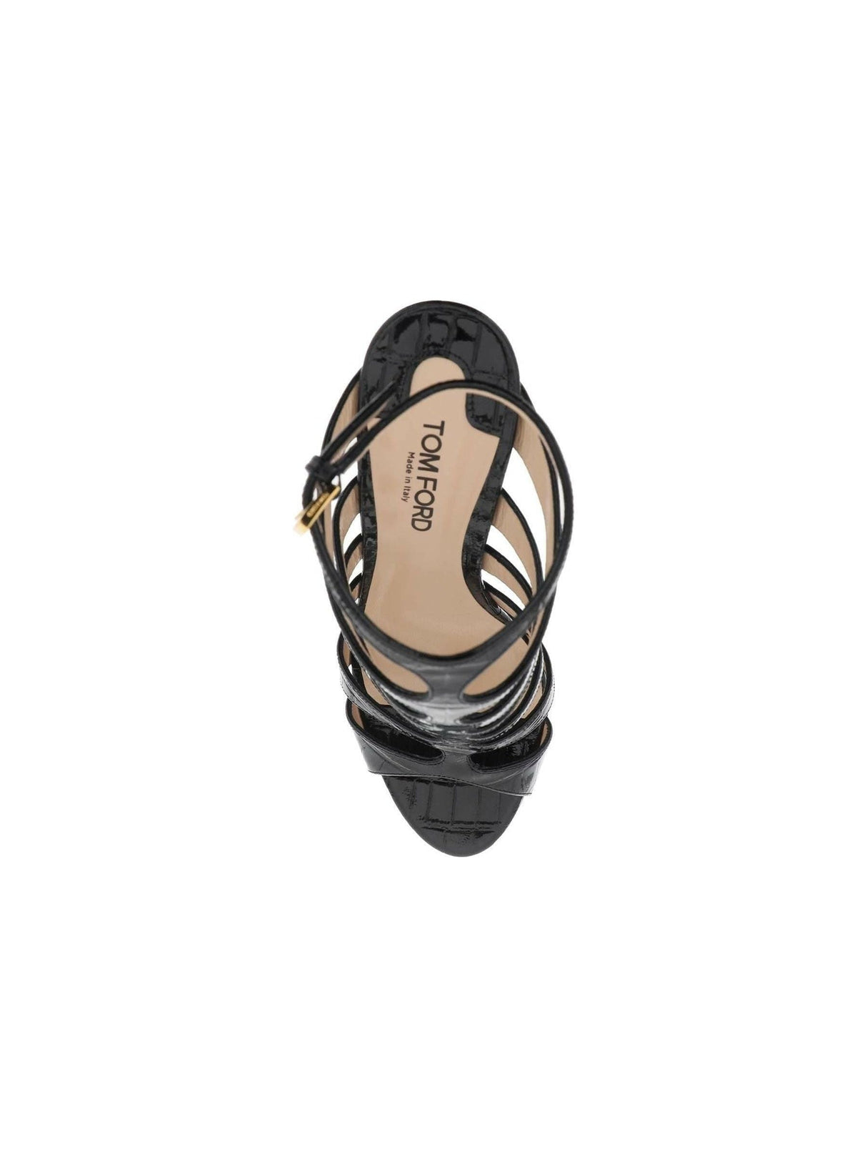 Black Stamped Crocodile Embossed Leather Carine Sandals TOM FORD JOHN JULIA.