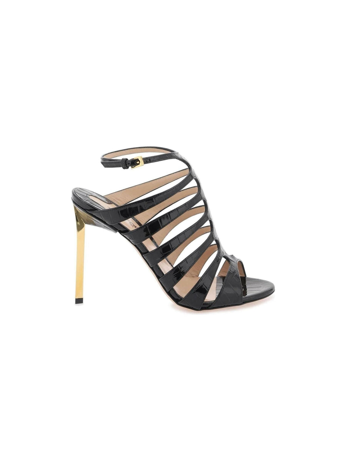 Black Stamped Crocodile Embossed Leather Carine Sandals TOM FORD JOHN JULIA.