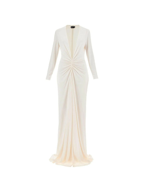 Stretch Sable' V-Neck Evening Dress-Tom Ford-JOHN JULIA