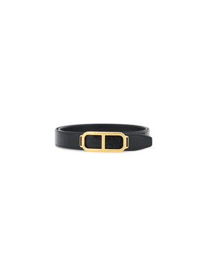 T Buckle Reverse Smooth and Croc-Embossed Leather Belt