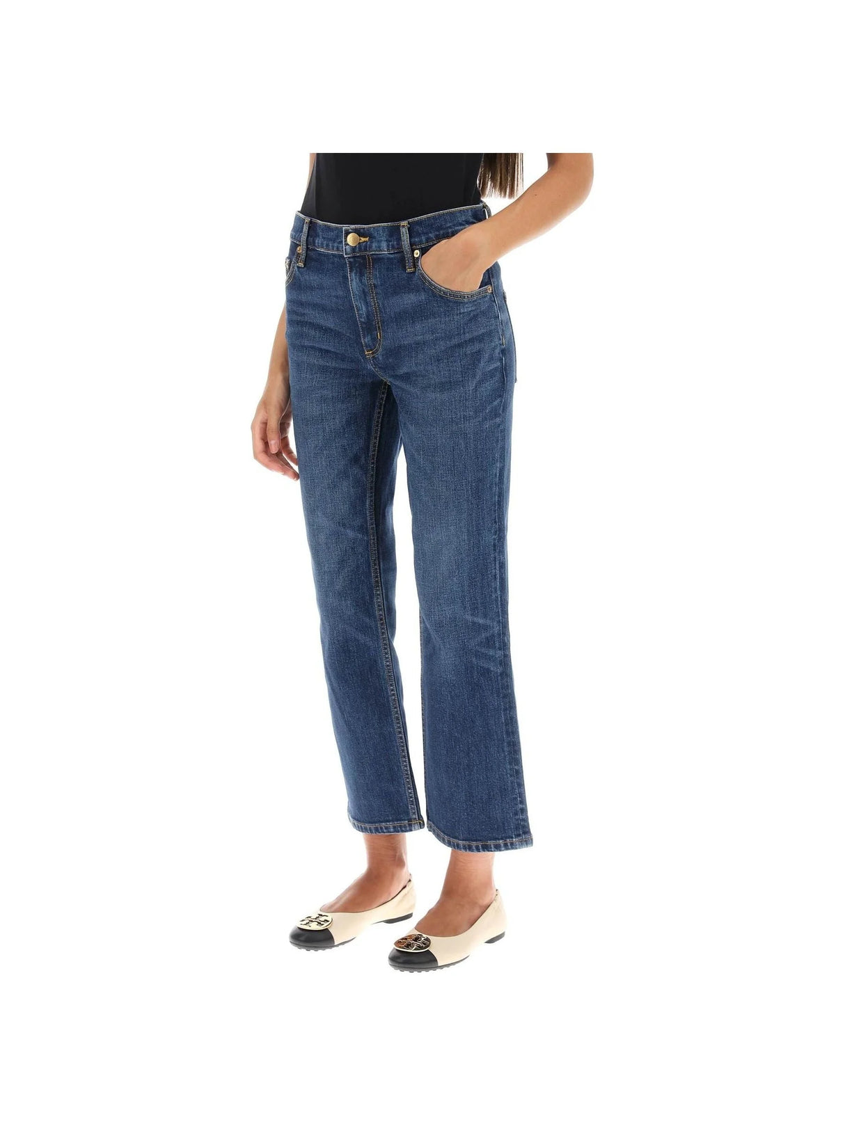 Cropped Flared Denim Jeans-Tory Burch-JOHN JULIA