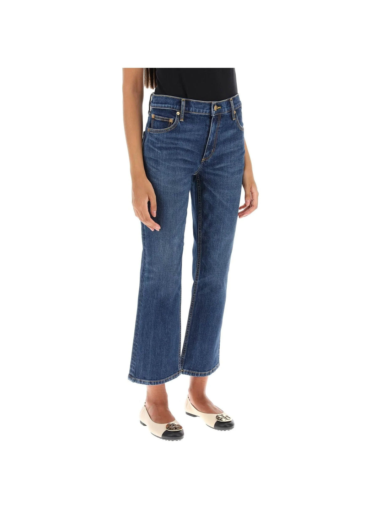 Cropped Flared Denim Jeans-Tory Burch-JOHN JULIA