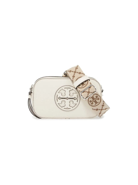 White leather Miller Mini Leather Crossbody Bag with logo medallion and patterned strap