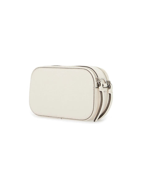 White leather Miller Mini Leather Crossbody Bag featuring double zipper compartments