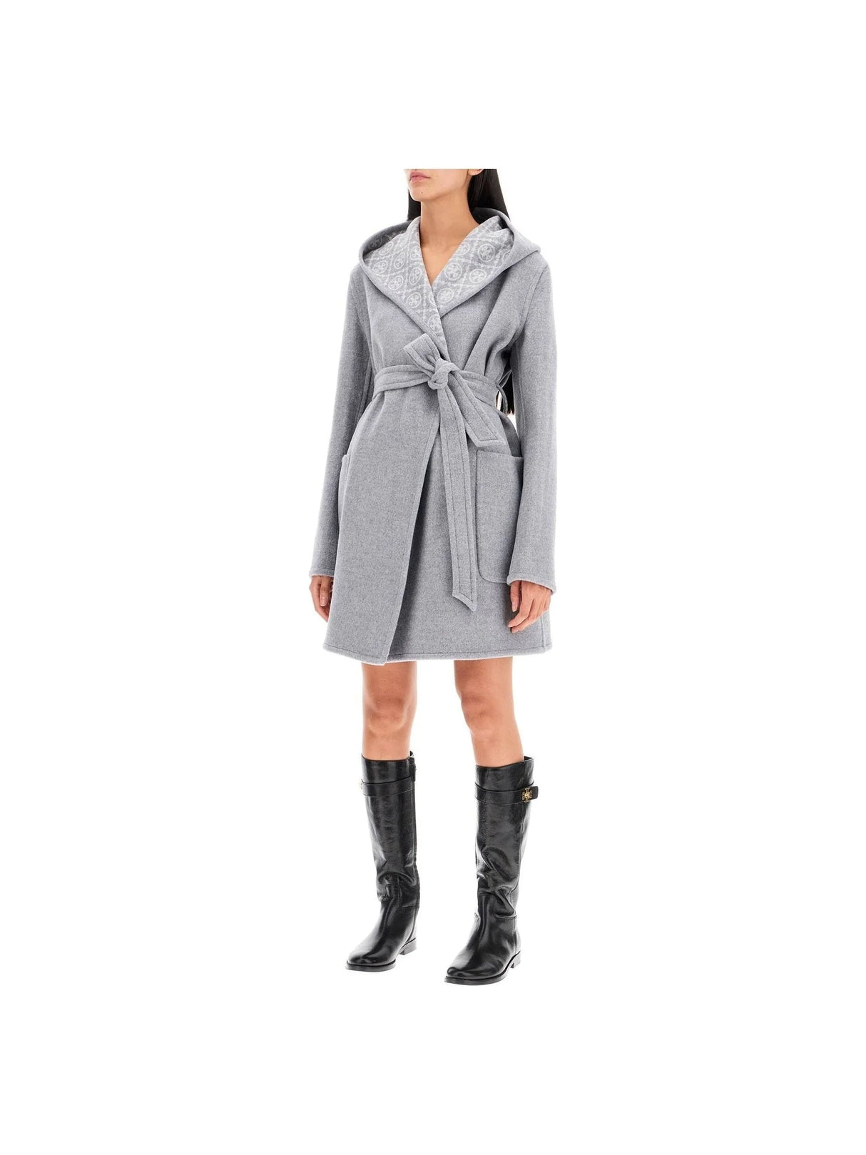 Hooded Wool Mid-Length Coat-Tory Burch-JOHN JULIA