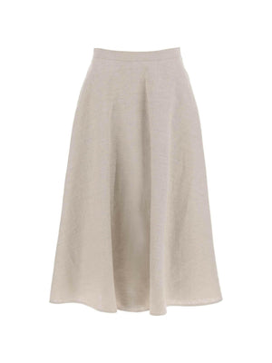 Beige Gravel A-Line Linen Midi Skirt VALENTINO GARAVANI JOHN JULIA.