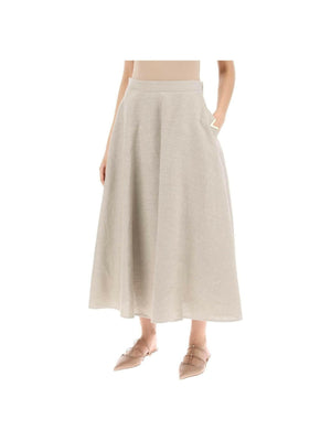 Beige Gravel A-Line Linen Midi Skirt VALENTINO GARAVANI JOHN JULIA.