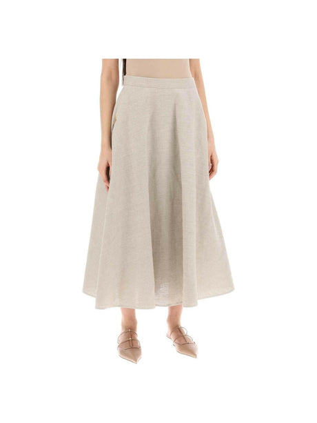 Beige Gravel A-Line Linen Midi Skirt VALENTINO GARAVANI JOHN JULIA.