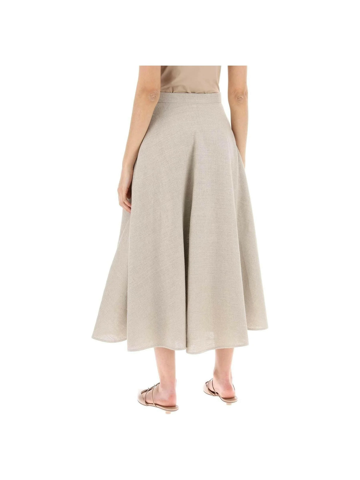 Beige Gravel A-Line Linen Midi Skirt VALENTINO GARAVANI JOHN JULIA.