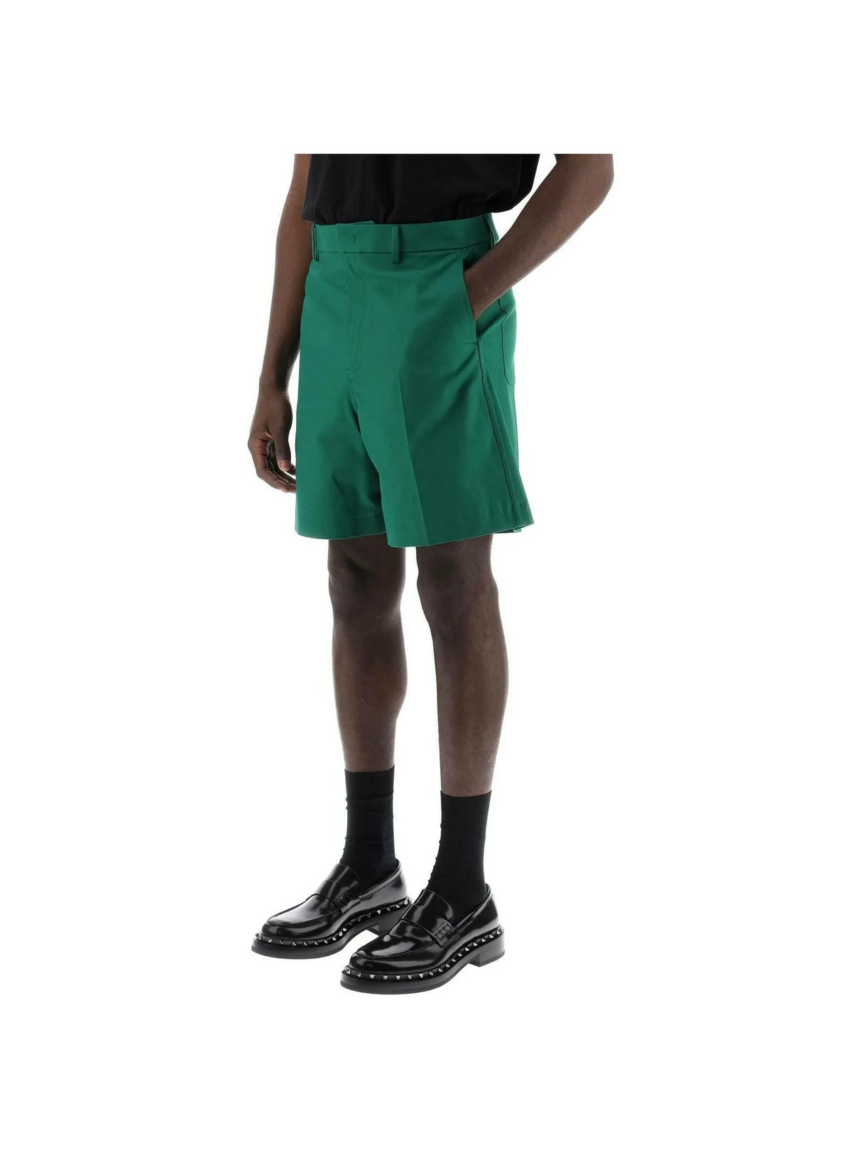 Basic Green Stretch Cotton Canvas Shorts VALENTINO GARAVANI JOHN JULIA.