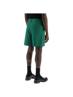 Basic Green Stretch Cotton Canvas Shorts VALENTINO GARAVANI JOHN JULIA.