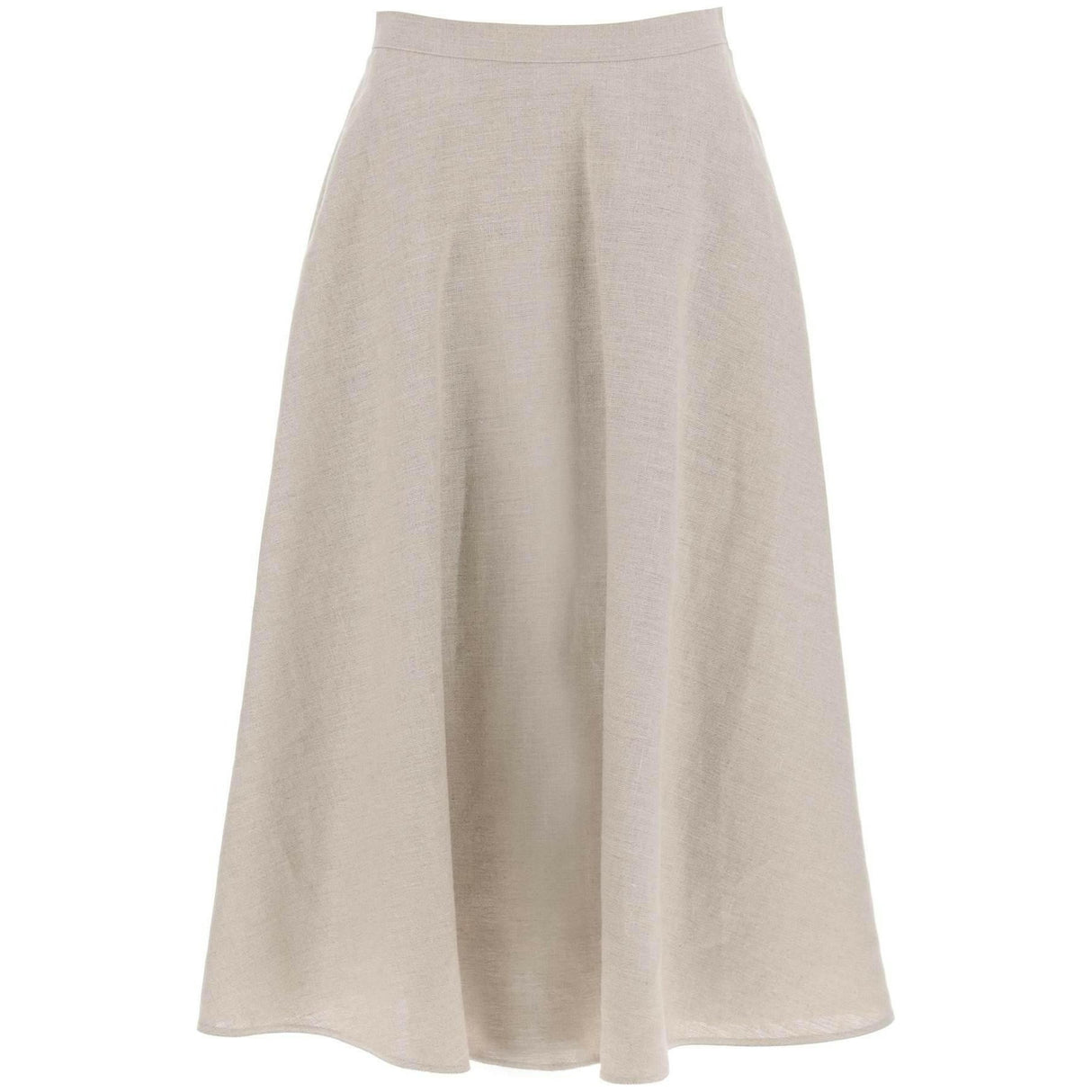 Beige Gravel A-Line Linen Midi Skirt VALENTINO GARAVANI JOHN JULIA.