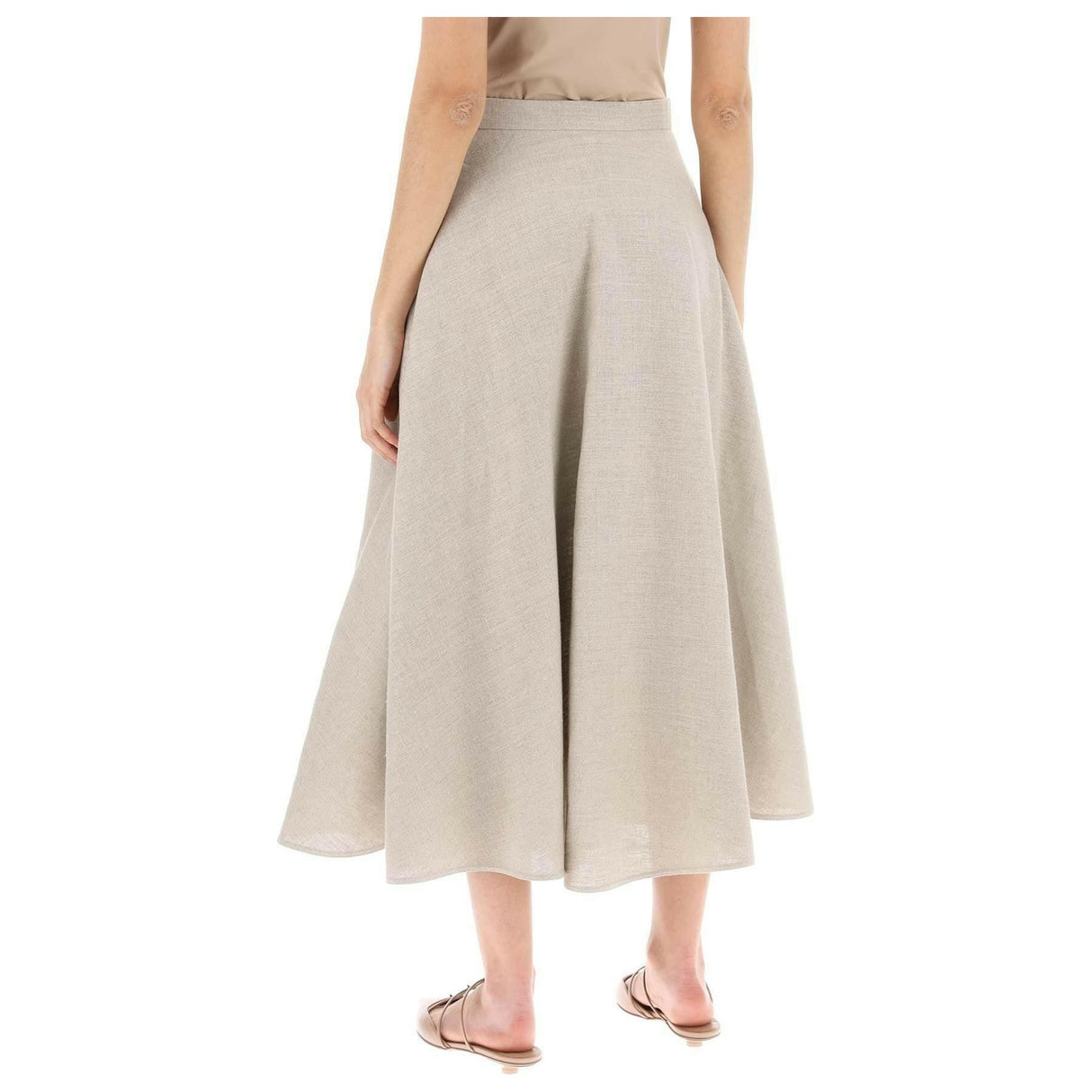 Beige Gravel A-Line Linen Midi Skirt VALENTINO GARAVANI JOHN JULIA.