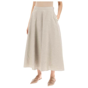 Beige Gravel A-Line Linen Midi Skirt VALENTINO GARAVANI JOHN JULIA.