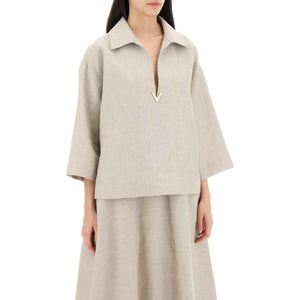 Beige Gravel Linen Canvas Tunic Top VALENTINO GARAVANI JOHN JULIA.