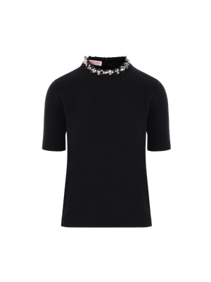 Embroidered Wool Short-sleeved Sweater-VALENTINO GARAVANI-JOHN JULIA