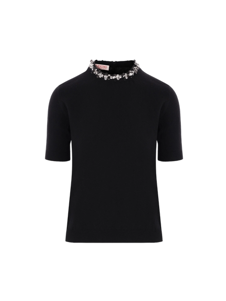 Embroidered Wool Short-sleeved Sweater-VALENTINO GARAVANI-JOHN JULIA