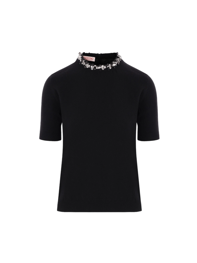 Embroidered Wool Short-sleeved Sweater-VALENTINO GARAVANI-JOHN JULIA