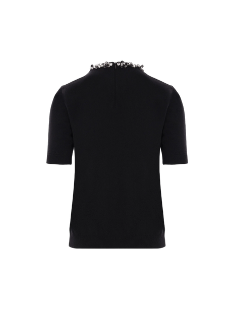 Embroidered Wool Short-sleeved Sweater-VALENTINO GARAVANI-JOHN JULIA